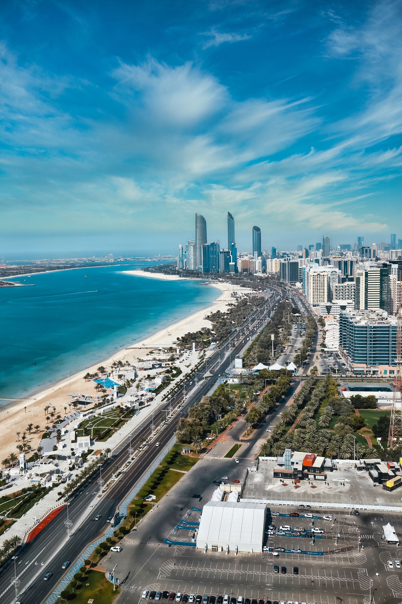 Aerial view of Abu Dhabi's urban coastline